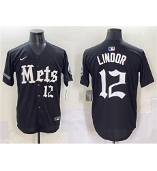 Men's New York Mets #12 Francisco Lindor Black 'Gotham Gothic Edition' Vapor Premier Limited Stitched Baseball Jersey