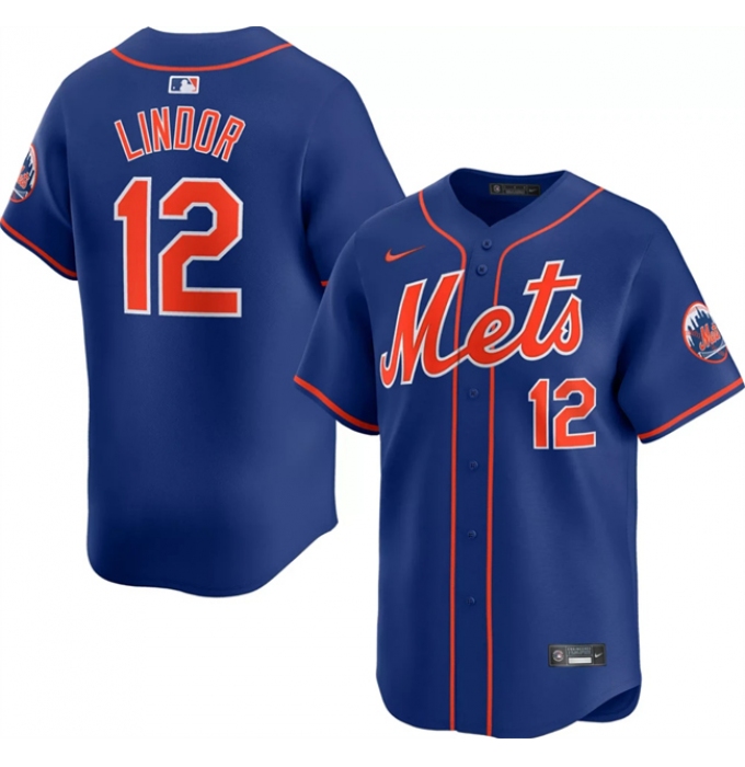 Men's New York Mets #12 Francisco Lindor Royal 2024 Alternate Limited Stitched Baseball Jersey