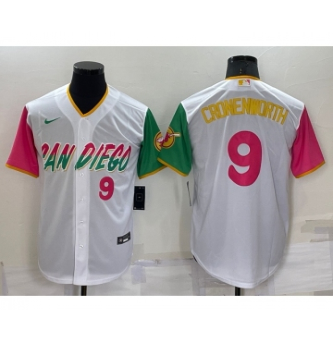 Men's San Diego Padres #9 Jake Cronenworth White Number 2022 City Connect Cool Base Stitched Jersey