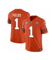 Men's Chicago Bears #1 Justin Fields Orange 2023 F.U.S.E. 1-star C Throwback Limited Football Stitched Game Jersey