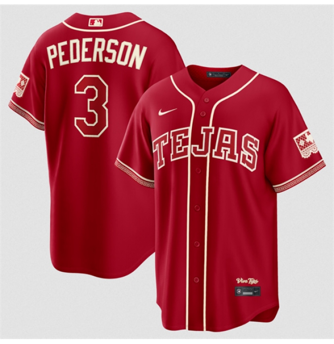 Men's Texas Rangers #3 Joc Pederson Red 2026 City Connect Stadium Stitched Baseball Jersey
