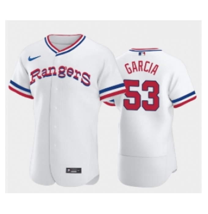 Men's Texas Rangers #53 Adolis Garcia White Throwback Stitched Flex Base Nike Jersey