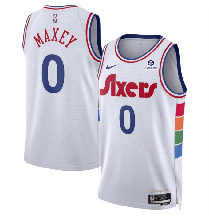 Men's Philadelphia 76ers #0 Tyrese Maxey White 2024-25 City Edition Stitched Jersey