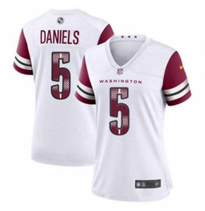 Women Washington Commanders #5 Jayden Daniels White Burgundy 2024 Draft Stitched Jersey