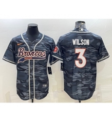 Men's Denver Broncos #3 Russell Wilson Grey Camo With Patch Cool Base Stitched Baseball Jersey