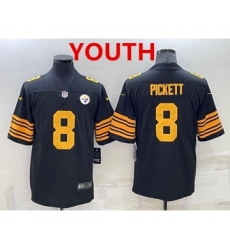 Youth Pittsburgh Steelers #8 Kenny Pickett Black Color Rush Stitched NFL Nike Limited Jersey
