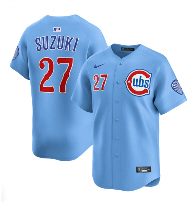 Men's Chicago Cubs #27 Seiya Suzuki Blue 2024-25 2nd Alternate Limited Stitched Baseball Jersey