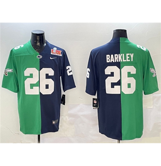 Men's Philadelphia Eagles #26 Saquon Barkley Green & Navy Split 2025 Super Bowl LIX Vapor Untouchable Limited Football Stitched Jersey