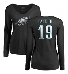 Women's Nike Philadelphia Eagles #19 Golden Tate III Black Name & Number Logo Slim Fit Long Sleeve T-Shirt.