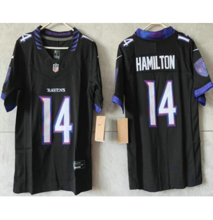 Women's Baltimore Ravens #14 Kyle Hamilton Limited Black Vapor FUSE Jersey