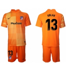 Men 2021-2022 Club Atletico Madrid orange red goalkeeper 13 Soccer Jersey