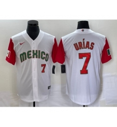 Men's Mexico Baseball #7 Julio Urias Number 2023 White Red World Classic Stitched Jersey 28