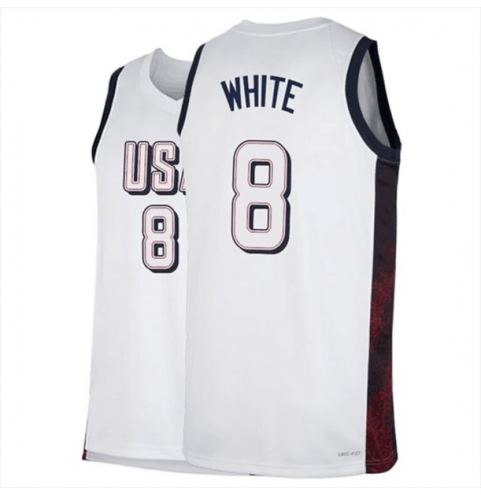 Men's USA 2024 Basketball Derrick #8 White White Jersey