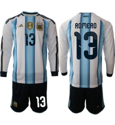 Men's Argentina #13 ROMERO Long Sleeve National Team FIFA x World Cup 2026 Home White On Field Jersey