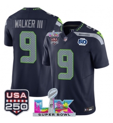 Men's Seattle Seahawks #9 Kenneth Walker III Navy 2025 F.U.S.E. Super Bowl LX And 50th Season & USA 250 Vapor Limited Football Stitched Jersey