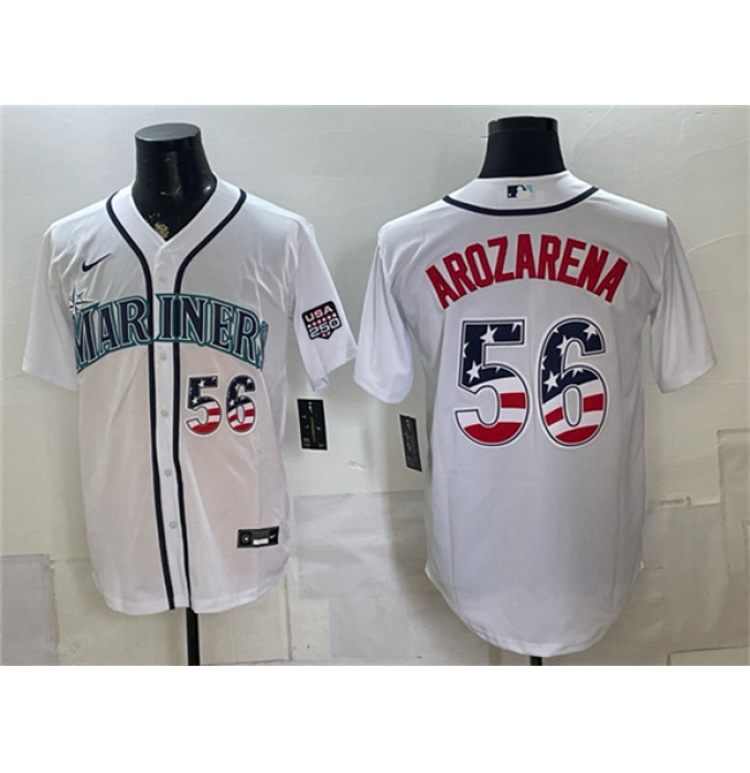Men's Seattle Mariners #56 Randy Arozarena White USA 250 Fourth of July Home Stitched Baseball Jersey