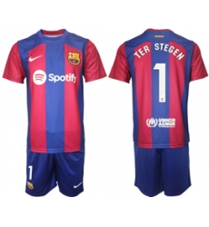 Men's Barcelona #1 Ter Stegen Blue Red 2023-24 Home Soccer Jersey