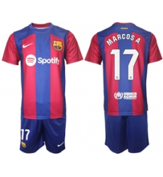 Men's Barcelona #17 Marcosa. Blue Red 2023-24 Home Soccer Jersey