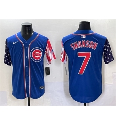 Men's Chicago Cubs #7 Dansby Swanson Royal 2025 Independence Day Vapor Premier Limited Stitched Baseball Jersey