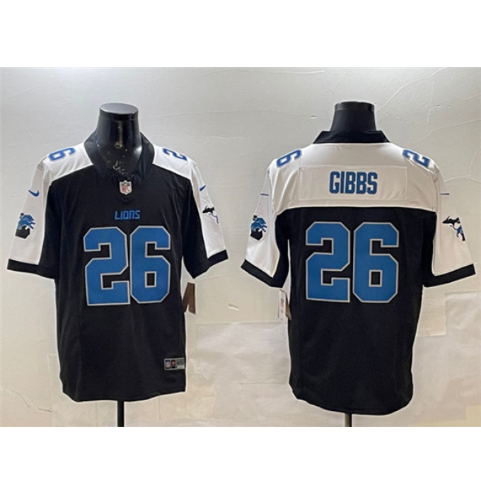 Men's Detroit Lions #26 Jahmyr Gibbs Black White F.U.S.E. 2024 Michigan Vapor Limited Football Stitched Jersey