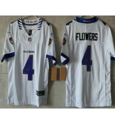 Women's Baltimore Ravens #4 Zay Flowers Limited White Vapor FUSE Jersey