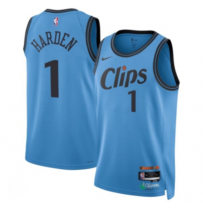 Men's Los Angeles Clippers #1 James Harden Light Blue 2024-25 CityEdition Stitched Jersey