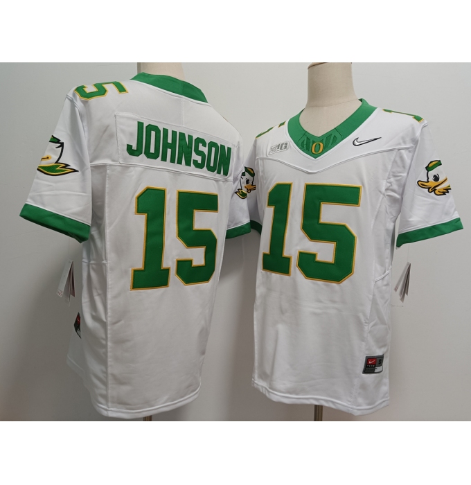 Men's Oregon Ducks #15 Tez Johnson White 2024 FUSE College Football Jersey