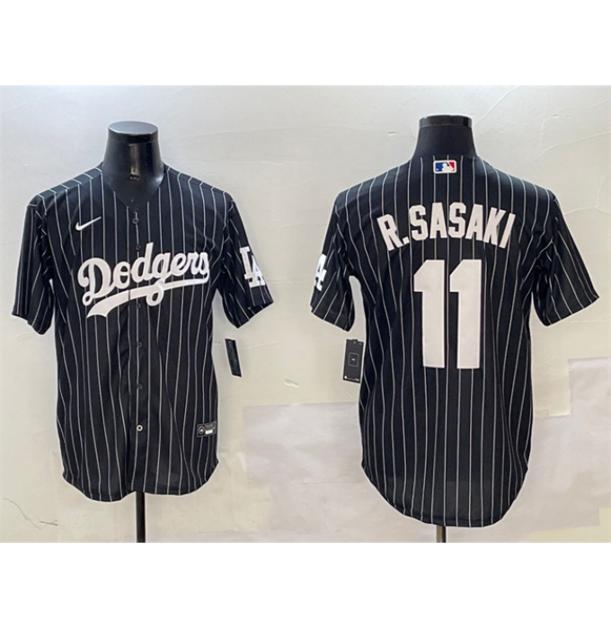 Men's Los Angeles Dodgers #11 Roki Sasaki Black Cool Base Stitched Baseball Jersey