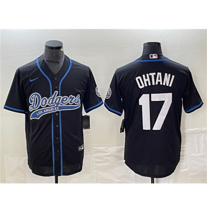 Men's Los Angeles Dodgers #17 Shohei Ohtani Black Cool Base Stitched Baseball Jersey