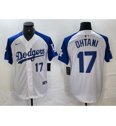 Mens Los Angeles Dodgers #17 Shohei Ohtani Number White Blue Fashion Stitched Cool Base Limited Jersey