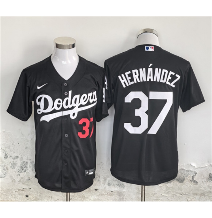 Men's Los Angeles Dodgers #37 Teoscar Hernández Black Cool Base Stitched Baseball Jersey