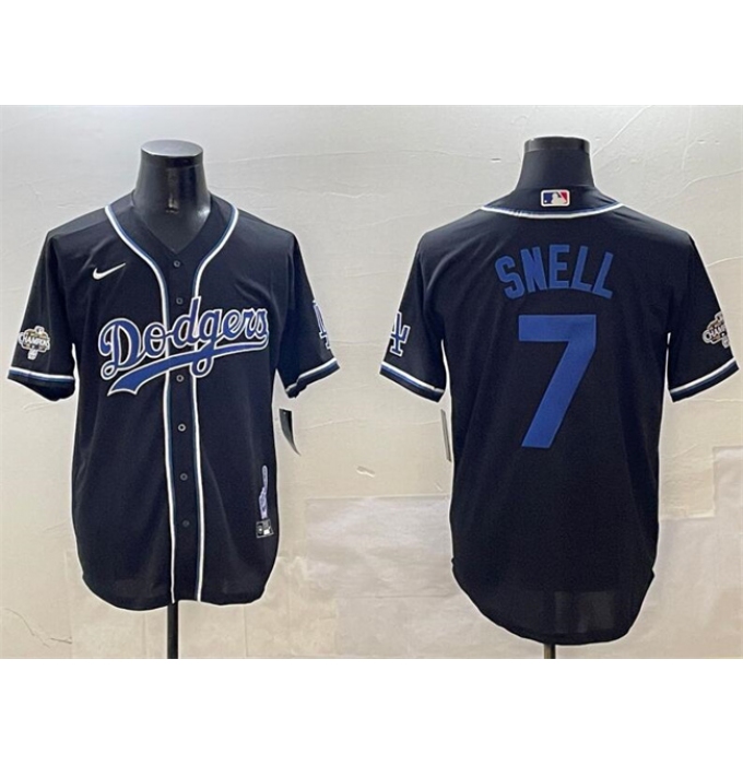 Men's Los Angeles Dodgers #7 Blake Snell Black 2024 World Series Champions Cool Base Stitched Baseball Jersey