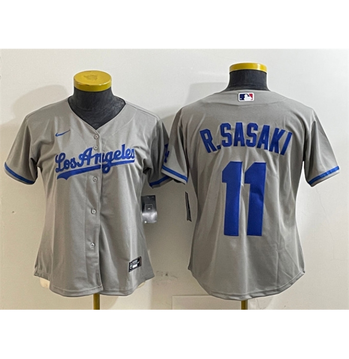 Women's Los Angeles Dodgers #11 Roki Sasaki Grey Cool Base Stitched Baseball Jersey(Run Small)