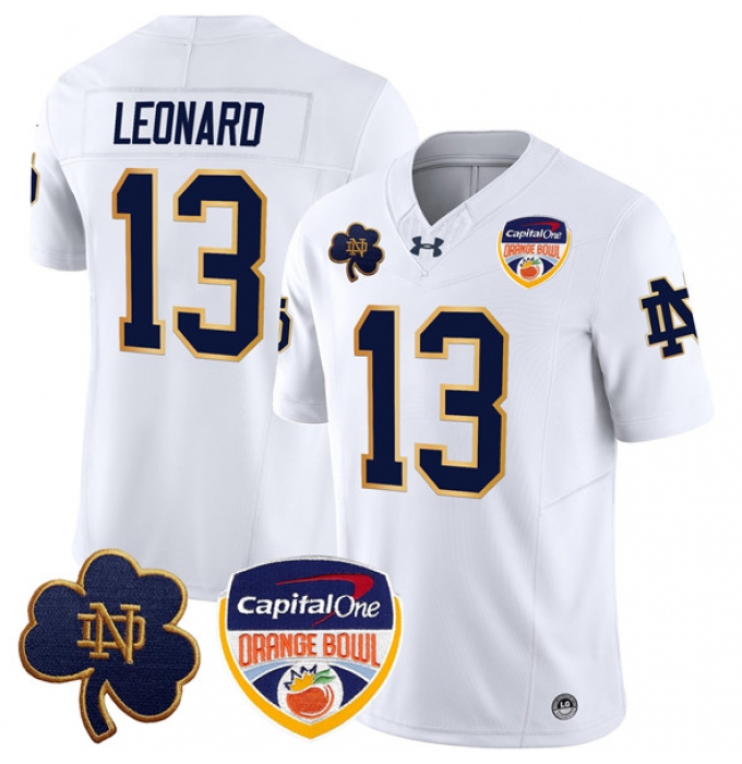 Men's Notre Dame Fighting Irish #13 Riley Leonard White F.U.S.E. 2024 Orange Bowl Limited Stitched Football Jersey