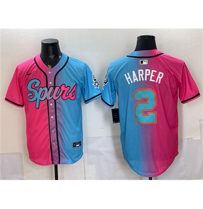 Men's San Antonio Spurs #2 Dylan Harper Pink Blue Limited Stitched Baseball Jersey