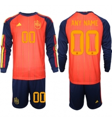 Men's Spain Custom Any Name And Number National Team FIFA x World Cup 2026 Long Sleeve Home Red On Field Jerseys