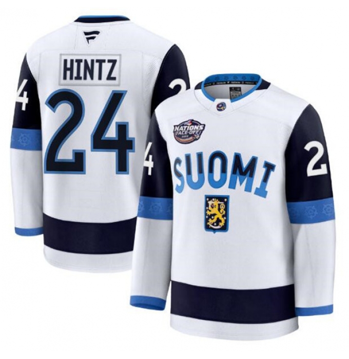 Men's Finland #24 Roope Hintz White 2025 4 Nations Face-Off Premium Stitched Jersey