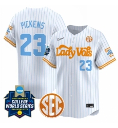 Men's Tennessee Volunteers #23 Karlyn Pickens White 2026 World Series SEC Patch Softball Stitched Jersey