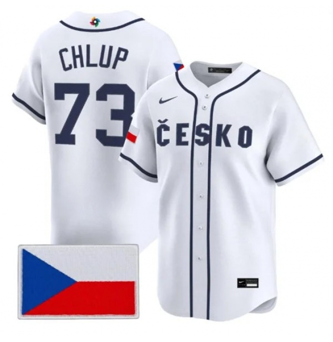 Men's Czech Republic Baseball #73 Marek Chlup Nike White 2026 World Baseball Classic Jersey