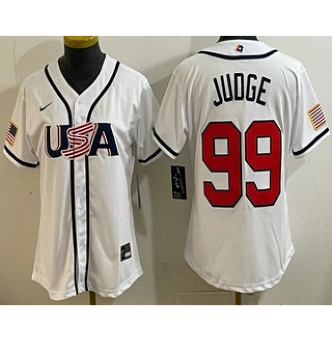 Women's USA #99 Aaron Judge White 2026 World Baseball Classic Cool Base Jersey