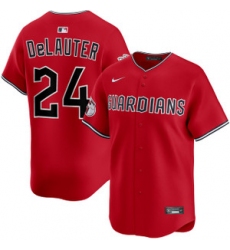 Men's Cleveland Guardians #24 Chase DeLauter Red Cool Base Stitched Baseball Jersey