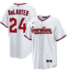 Men's Cleveland Guardians #24 Chase DeLauter White Cool Base Limited Stitched Baseball Jersey