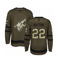 Youth Adidas Arizona Coyotes #22 Barrett Hayton Premier Green Salute to Service NHL Jersey