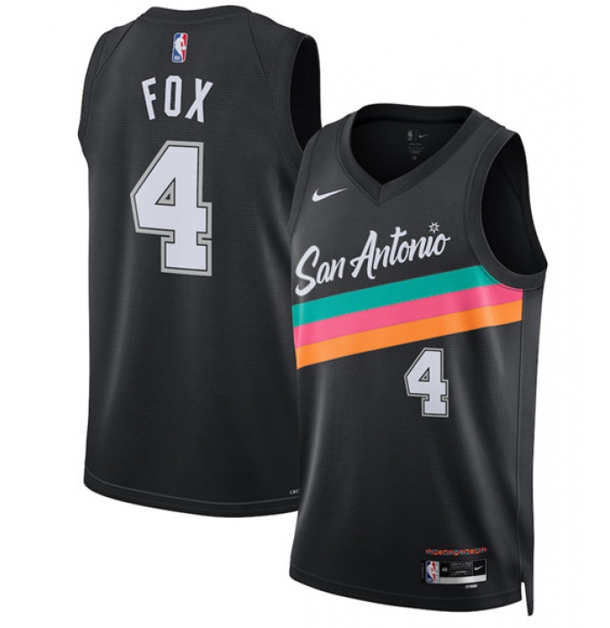 Men's San Antonio Spurs #4 De'Aaron Fox Black 2025-26 City Edition Swingman Stitched Basketball Jersey