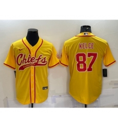 Men's Kansas City Chiefs Blank Gold With Patch Cool Base Stitched Baseball Jersey
