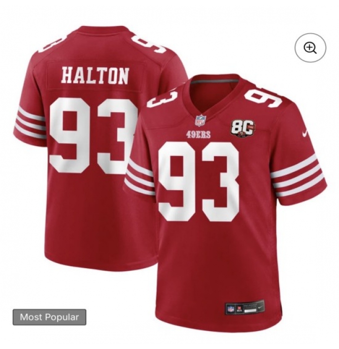 Men's San Francisco 49ers #93 Gracen Halton Red Nike Scarlet Team Game Jersey