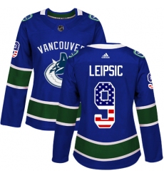 Women's Adidas Vancouver Canucks #9 Brendan Leipsic Authentic Blue USA Flag Fashion NHL Jersey