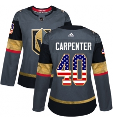 Women's Adidas Vegas Golden Knights #40 Ryan Carpenter Authentic Gray USA Flag Fashion NHL Jersey