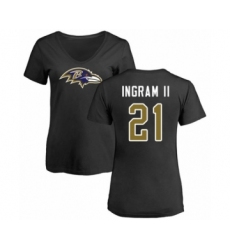 Football Women's Baltimore Ravens #21 Mark Ingram II Black Name & Number Logo T-Shirt