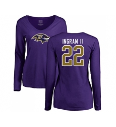 Football Women's Baltimore Ravens #22 Mark Ingram II Purple Name & Number Logo Long Sleeve T-Shirt